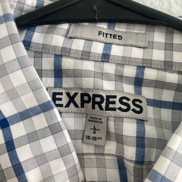 Express button up dress, shirt, size large, blue, and white - Picture 2 of 3